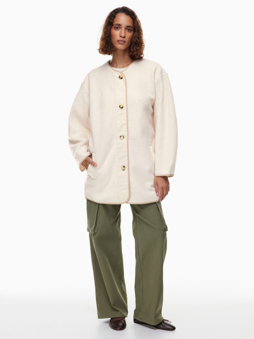 Wilfred Free Cream Teddy Button-Front Jacket